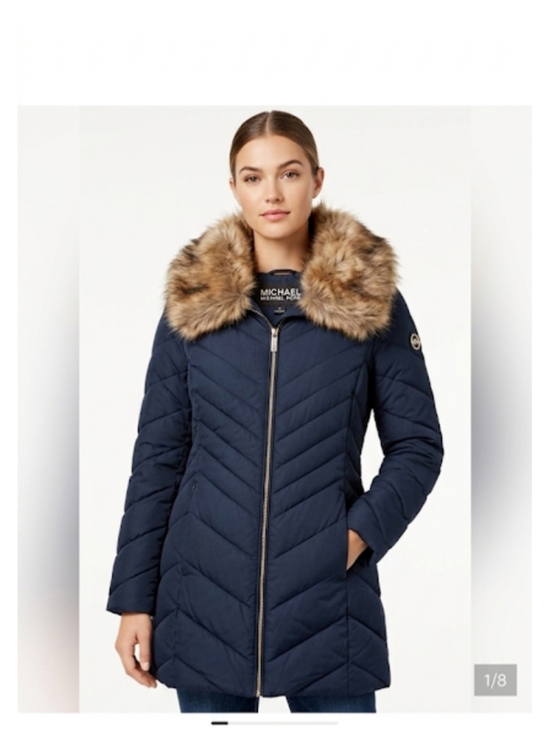 MICHAEL Michael Kors Jackets & Blazers - MICHAEL Michael Kors Navy Quilted Puffer Coat with Faux Fur Collar